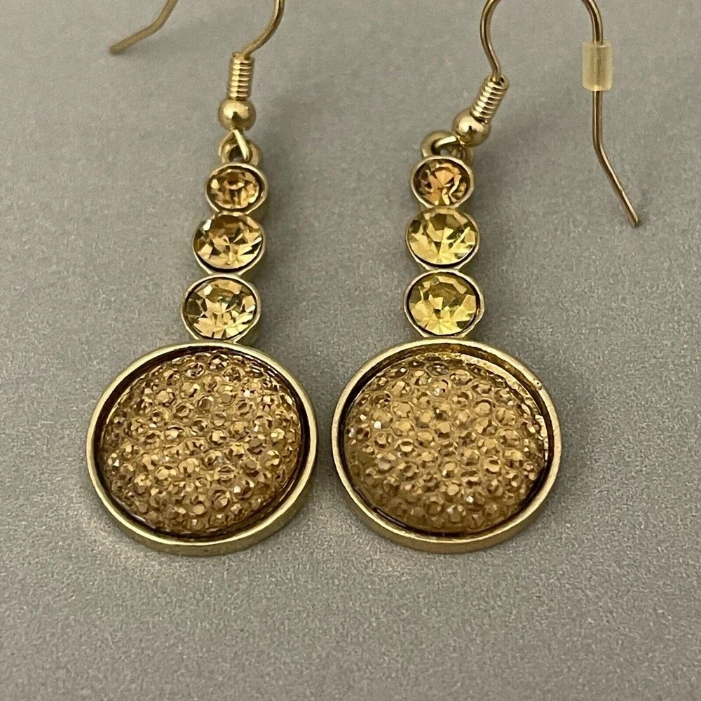 Gold-tone Round Stones Amber Fashion Dangling Earrings‎